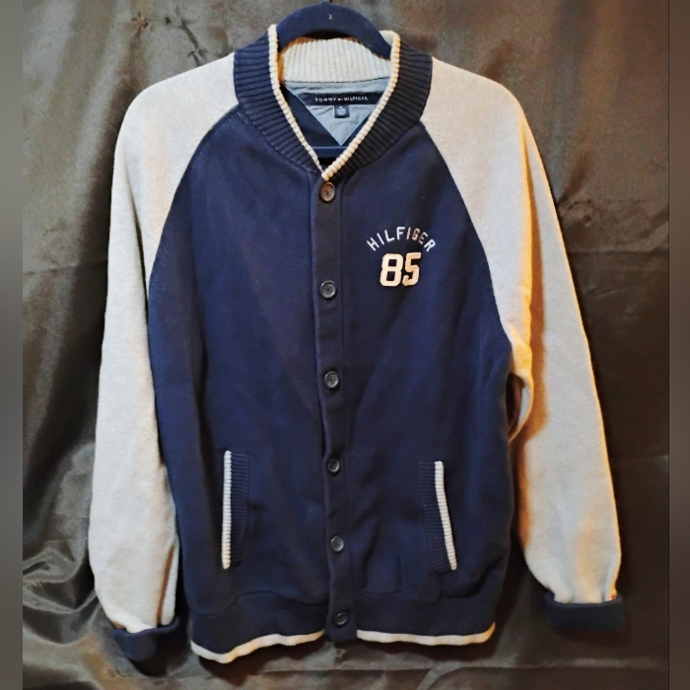 Tommy Hilfiger Men's Navy and Gray Varsity Jacket Sz xl